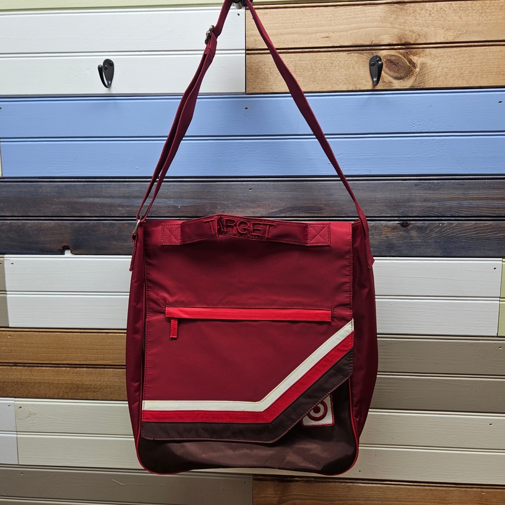 Target Messenger Bag Red Brown Nylon Crossbody Retro Stripe Graphic Liner